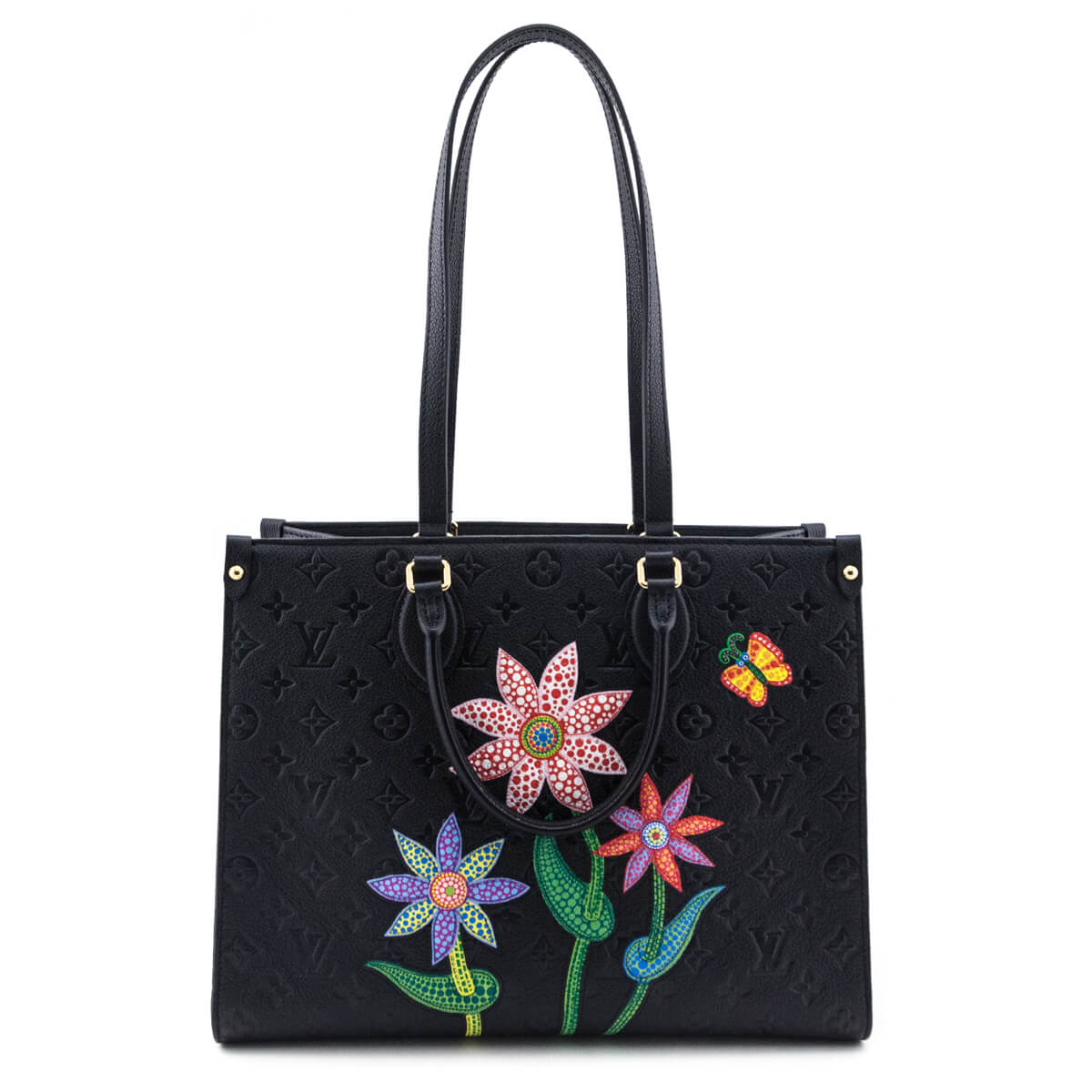 Louis Vuitton x Yayoi Kusama Black Monogram Empreinte Flowers OnTheGo MM - Love that Bag etc - Preowned Authentic Designer Handbags & Preloved Fashions