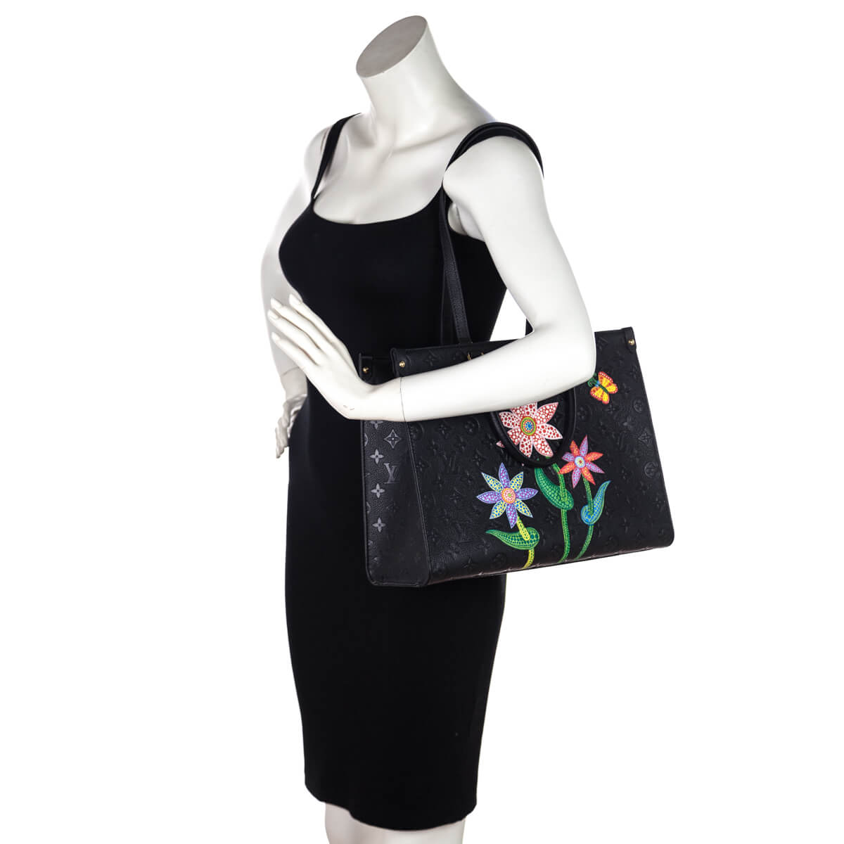Louis Vuitton x Yayoi Kusama Black Monogram Empreinte Flowers OnTheGo MM - Love that Bag etc - Preowned Authentic Designer Handbags & Preloved Fashions