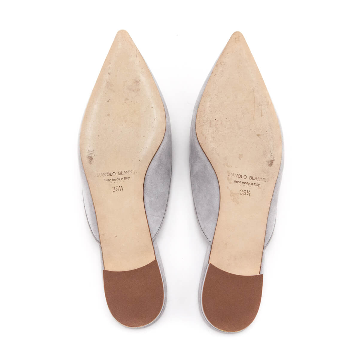 Manolo Blahnik Light Gray Suede Maysale Buckle Pointed Toe Mules Size US 9.5 | EU 39.5 - Love that Bag etc - Preowned Authentic Designer Handbags & Preloved Fashions