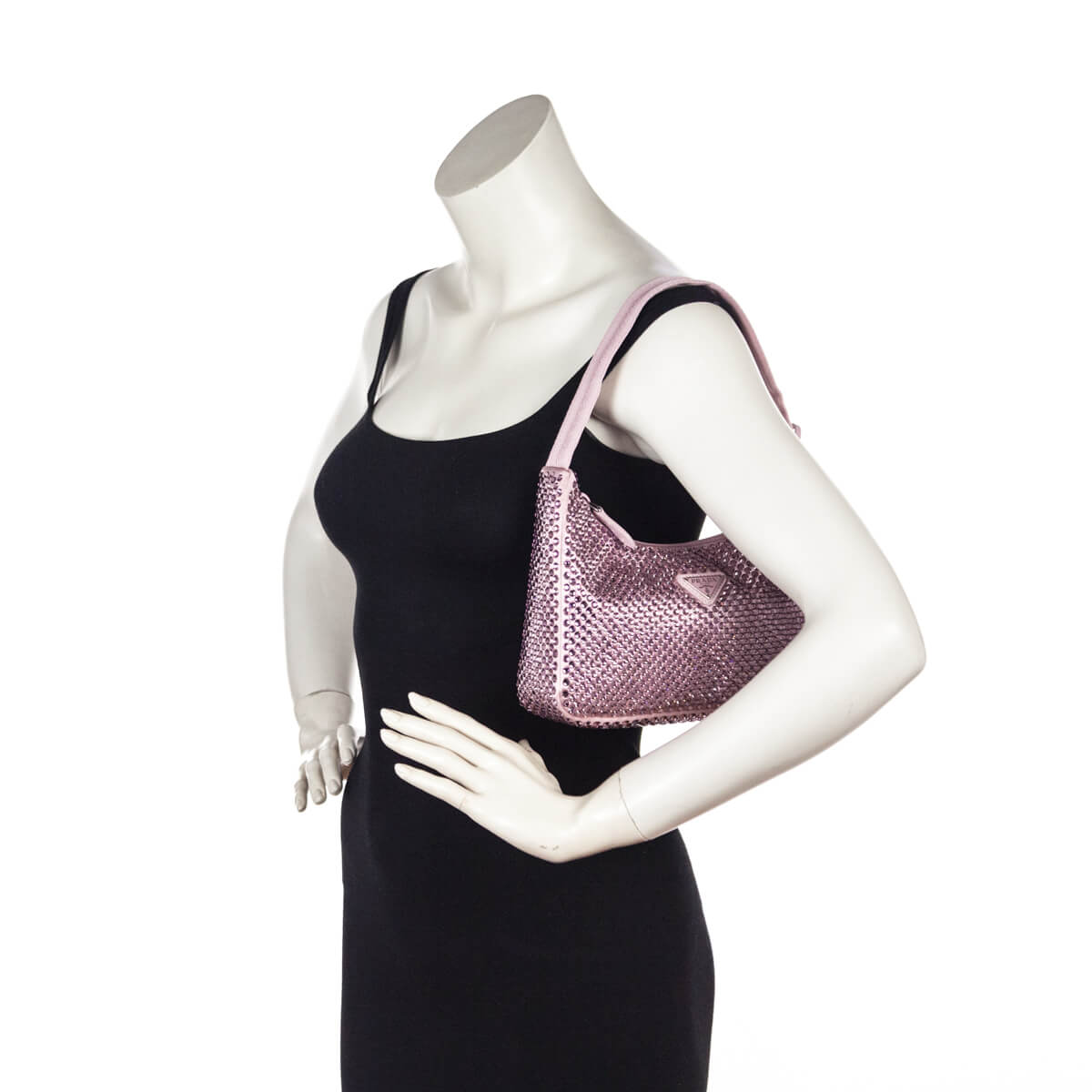 Prada Alabaster Pink Satin Crystal Mini Re-Edition 2000 - Love that Bag etc - Preowned Authentic Designer Handbags & Preloved Fashions
