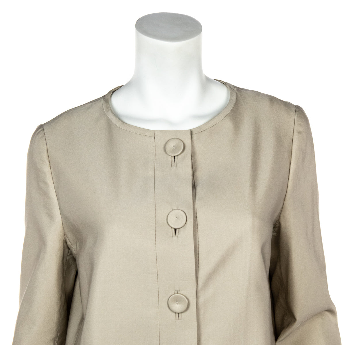 Prada Beige Silk Collarless Coat Size L - Love that Bag etc - Preowned Authentic Designer Handbags & Preloved Fashions