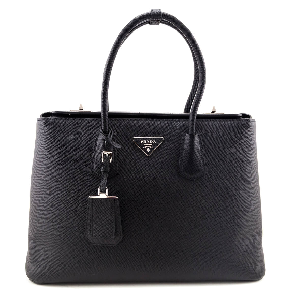 Prada Black Saffiano Turnlock Twin Tote - Prada Preloved Canada