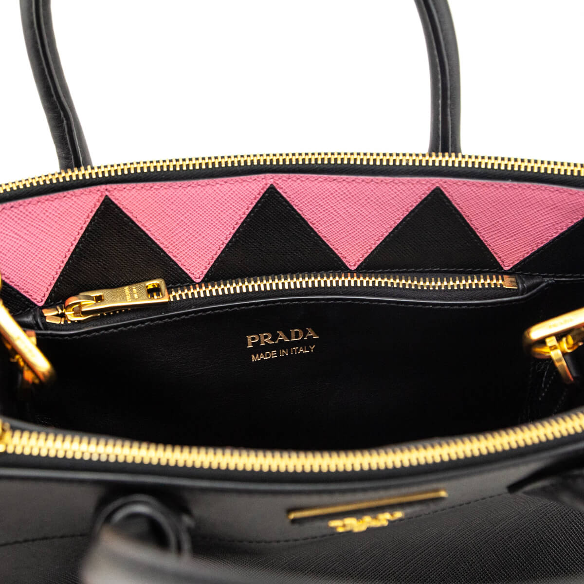 Prada Black & Begonia Saffiano & City Calfskin Greche Paradigme Bag - Love that Bag etc - Preowned Authentic Designer Handbags & Preloved Fashions
