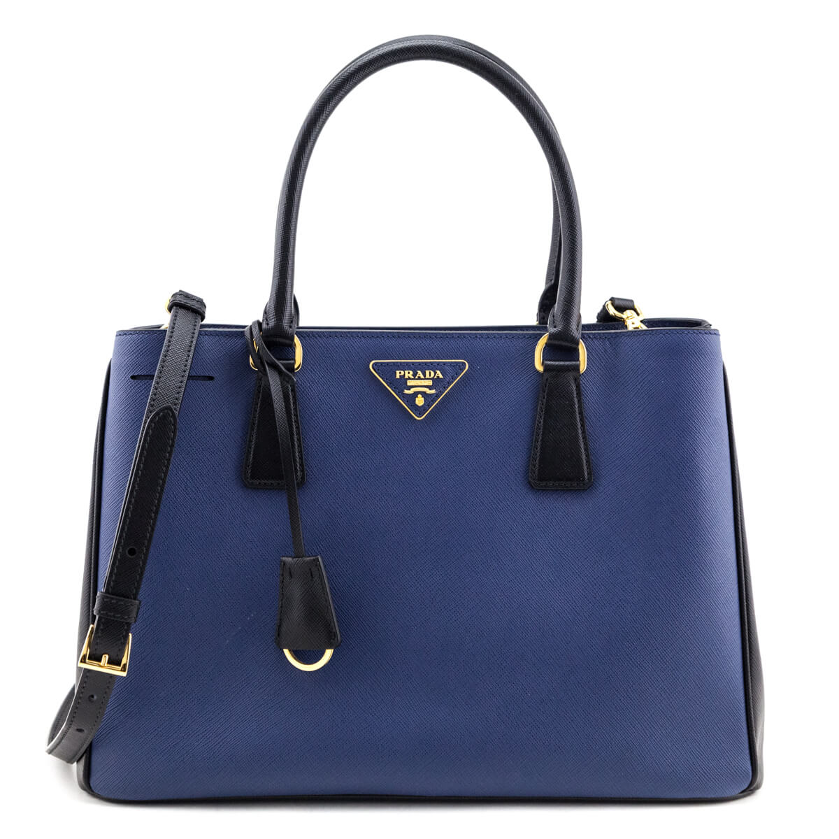 Prada Bluette & Black Saffiano Lux Tote - Love that Bag etc - Preowned Authentic Designer Handbags & Preloved Fashions
