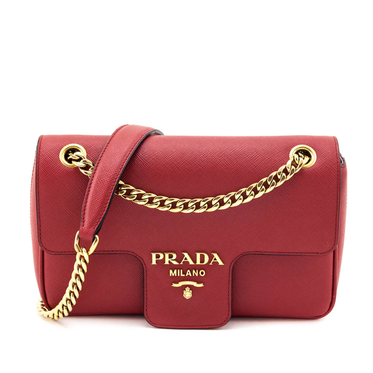 Prada Fuoco Saffiano Flap Shoulder Bag - Love that Bag etc - Preowned Authentic Designer Handbags & Preloved Fashions