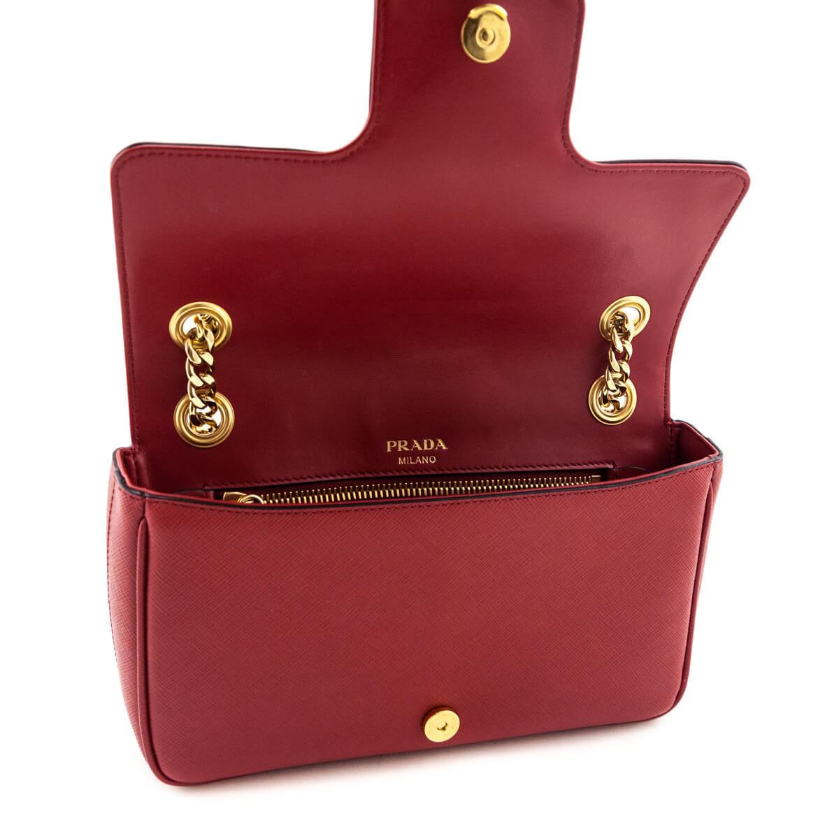 Prada Fuoco Saffiano Flap Shoulder Bag - Love that Bag etc - Preowned Authentic Designer Handbags & Preloved Fashions