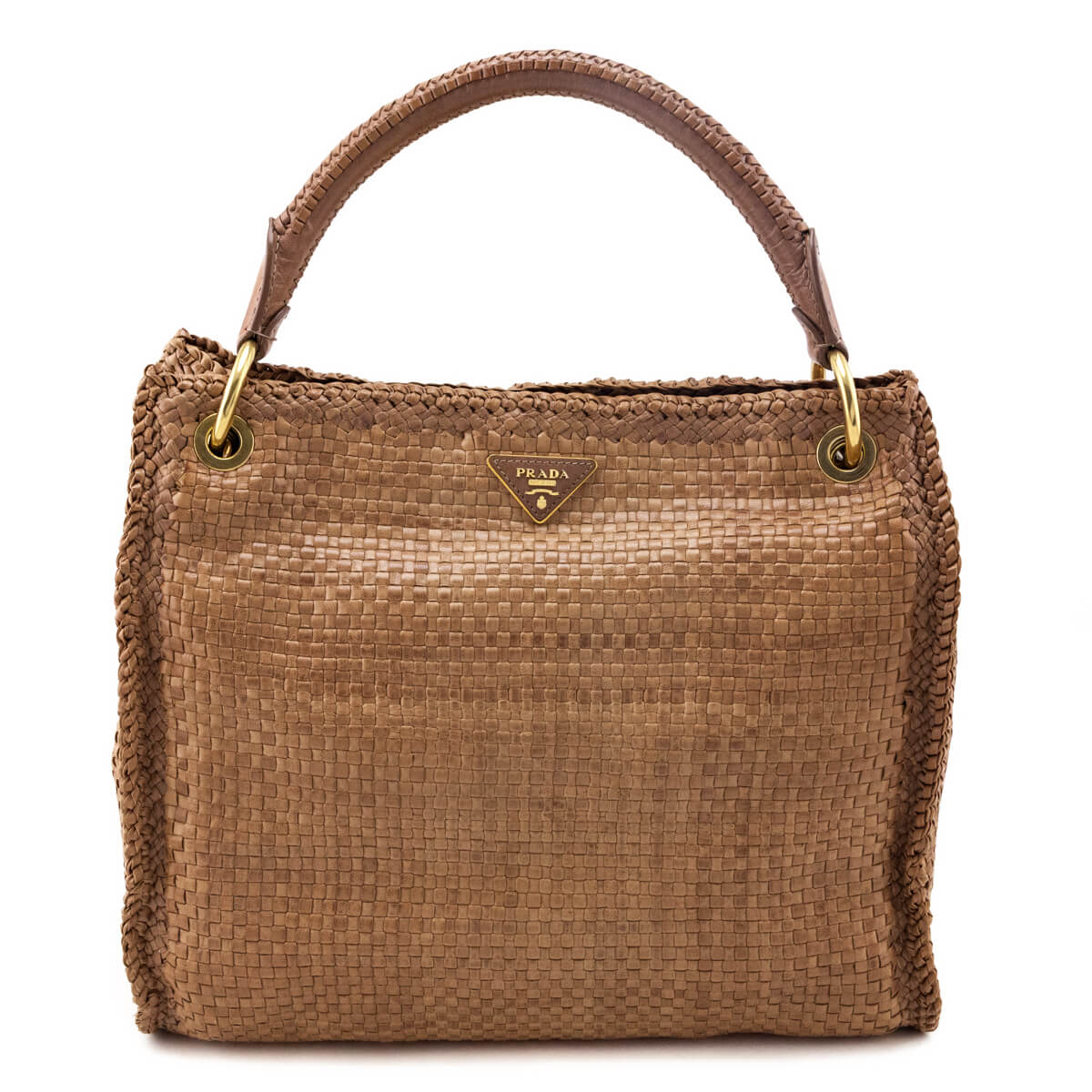 Prada Natural Woven Madras Leather Top Handle Bag - Love that Bag etc - Preowned Authentic Designer Handbags & Preloved Fashions