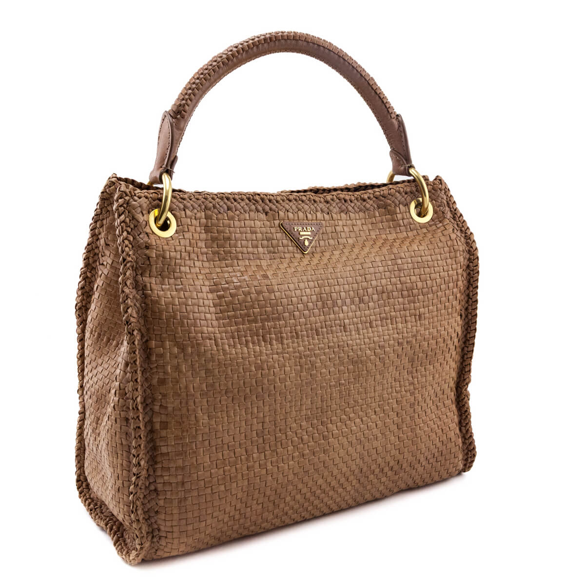 Prada Natural Woven Madras Leather Top Handle Bag - Love that Bag etc - Preowned Authentic Designer Handbags & Preloved Fashions