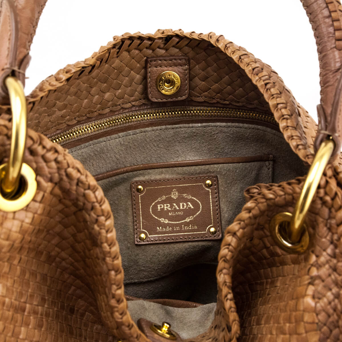 Prada Natural Woven Madras Leather Top Handle Bag - Love that Bag etc - Preowned Authentic Designer Handbags & Preloved Fashions