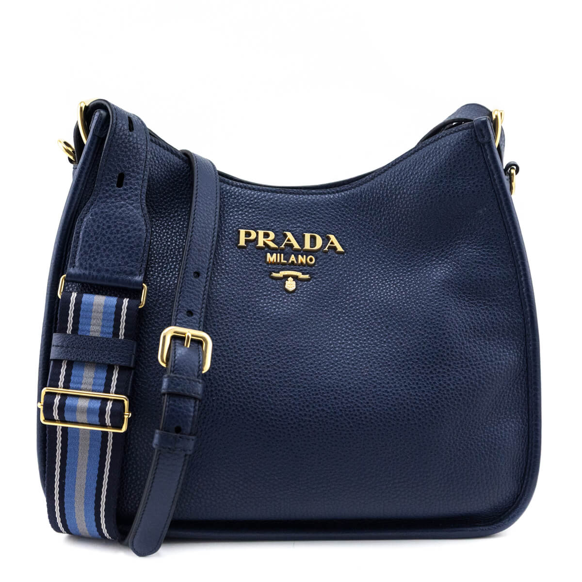 Prada Navy Vitello Daino Soft Hobo Messenger Bag - Love that Bag etc - Preowned Authentic Designer Handbags & Preloved Fashions