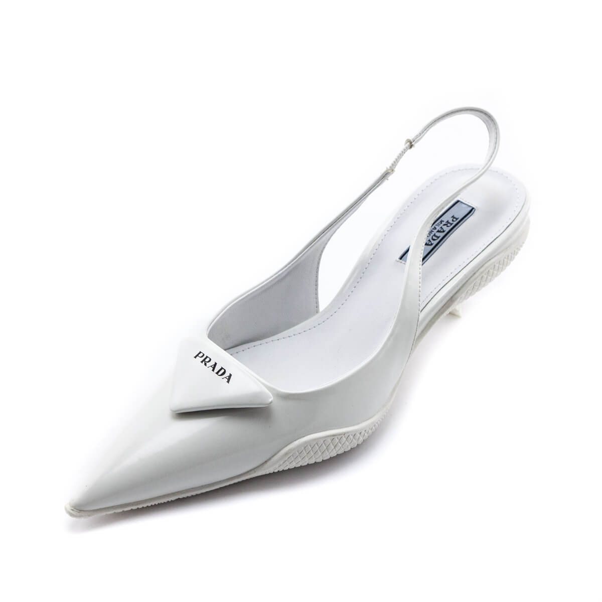 Prada White Brushed Leather Slingback Kitten Heel Pumps – Love