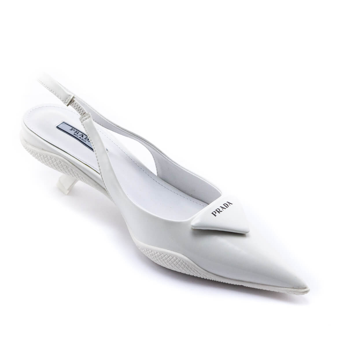 Prada White Brushed Leather Slingback Kitten Heel Pumps Size US 7 | EU 37 - Love that Bag etc - Preowned Authentic Designer Handbags & Preloved Fashions