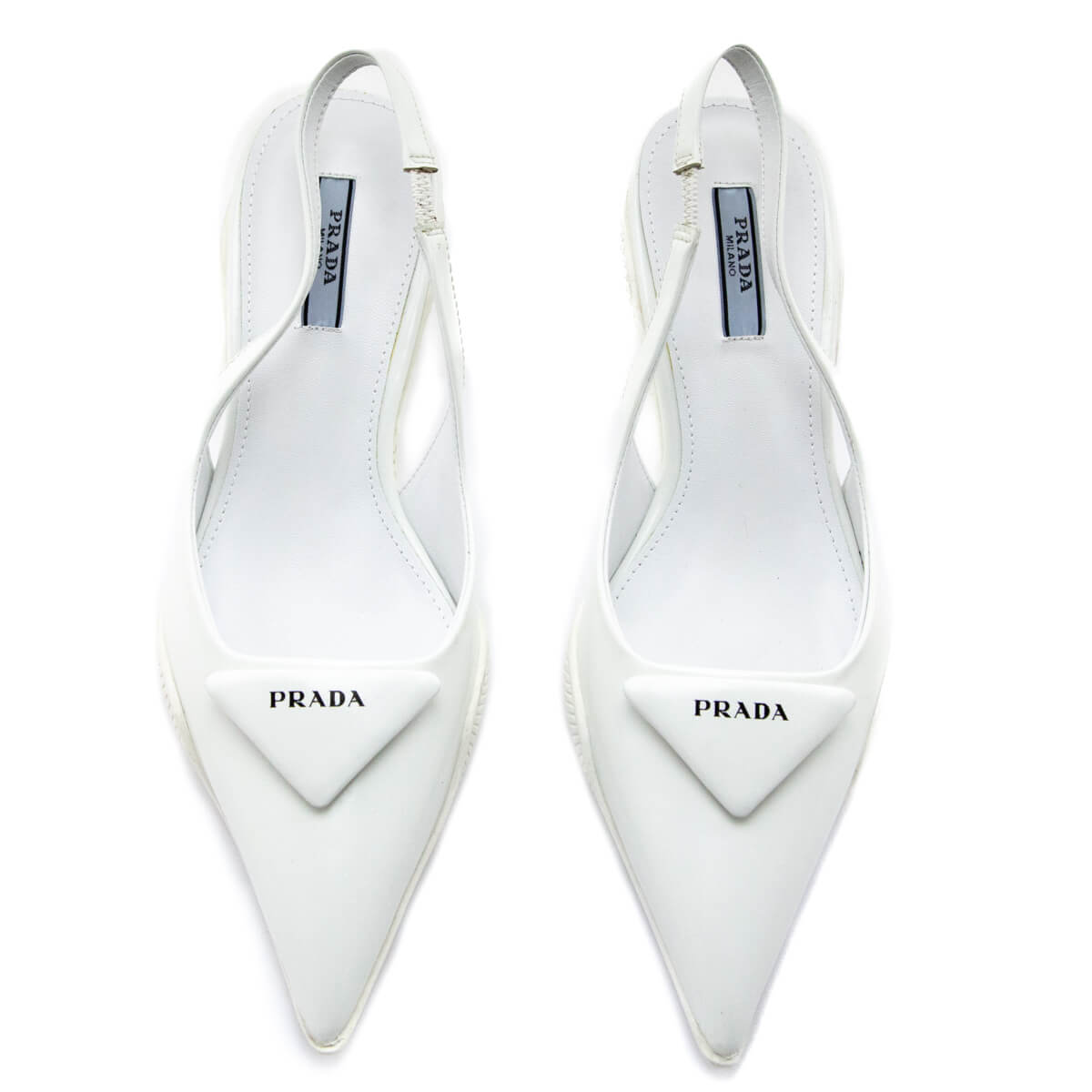 Prada White Brushed Leather Slingback Kitten Heel Pumps Size US 7 | EU 37 - Love that Bag etc - Preowned Authentic Designer Handbags & Preloved Fashions