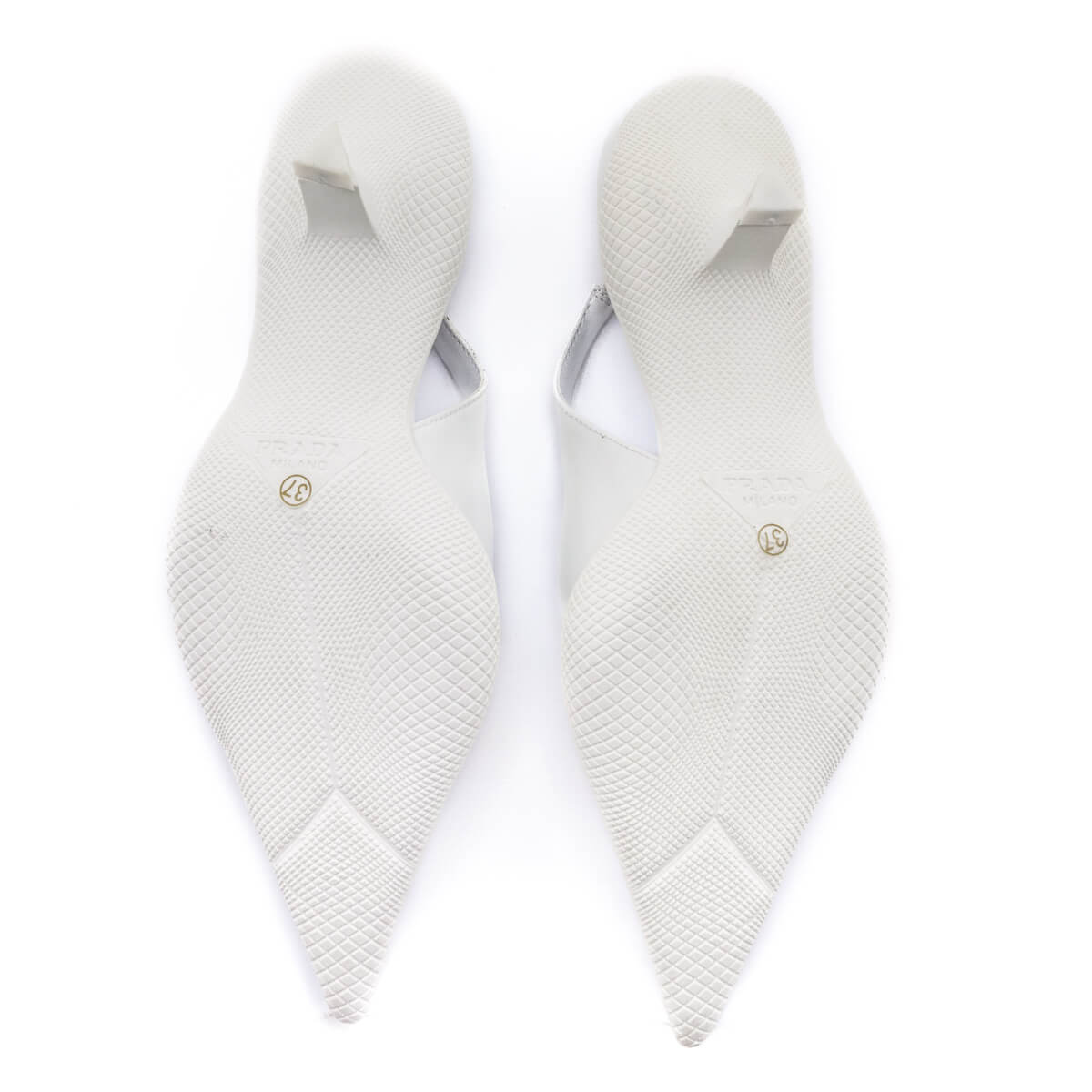 Prada White Brushed Leather Slingback Kitten Heel Pumps Size US 7 | EU 37 - Love that Bag etc - Preowned Authentic Designer Handbags & Preloved Fashions
