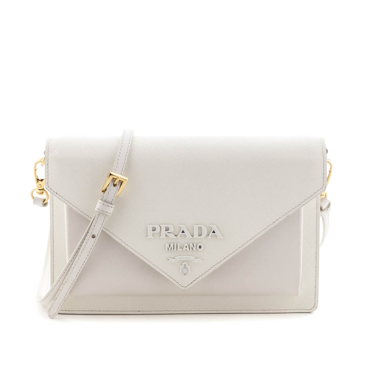 Prada White Saffiano City Calf Mini Envelope Crossbody Bag