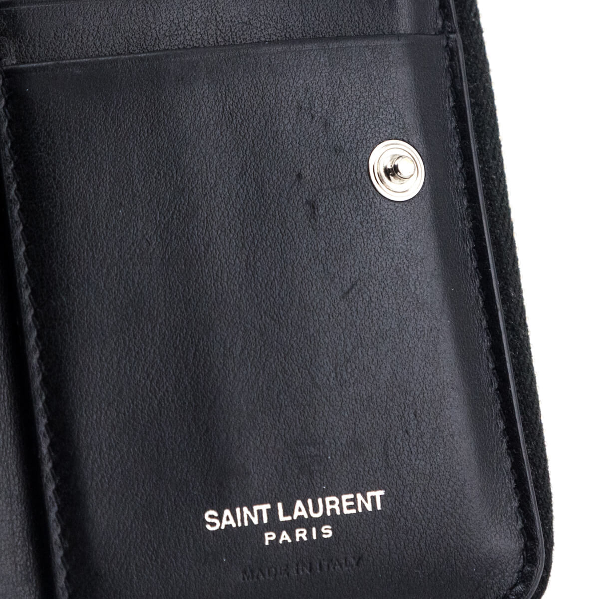 Saint Laurent Black Calfskin Love Patch Zipped Compact Wallet - Love that Bag etc - Preowned Authentic Designer Handbags & Preloved Fashions