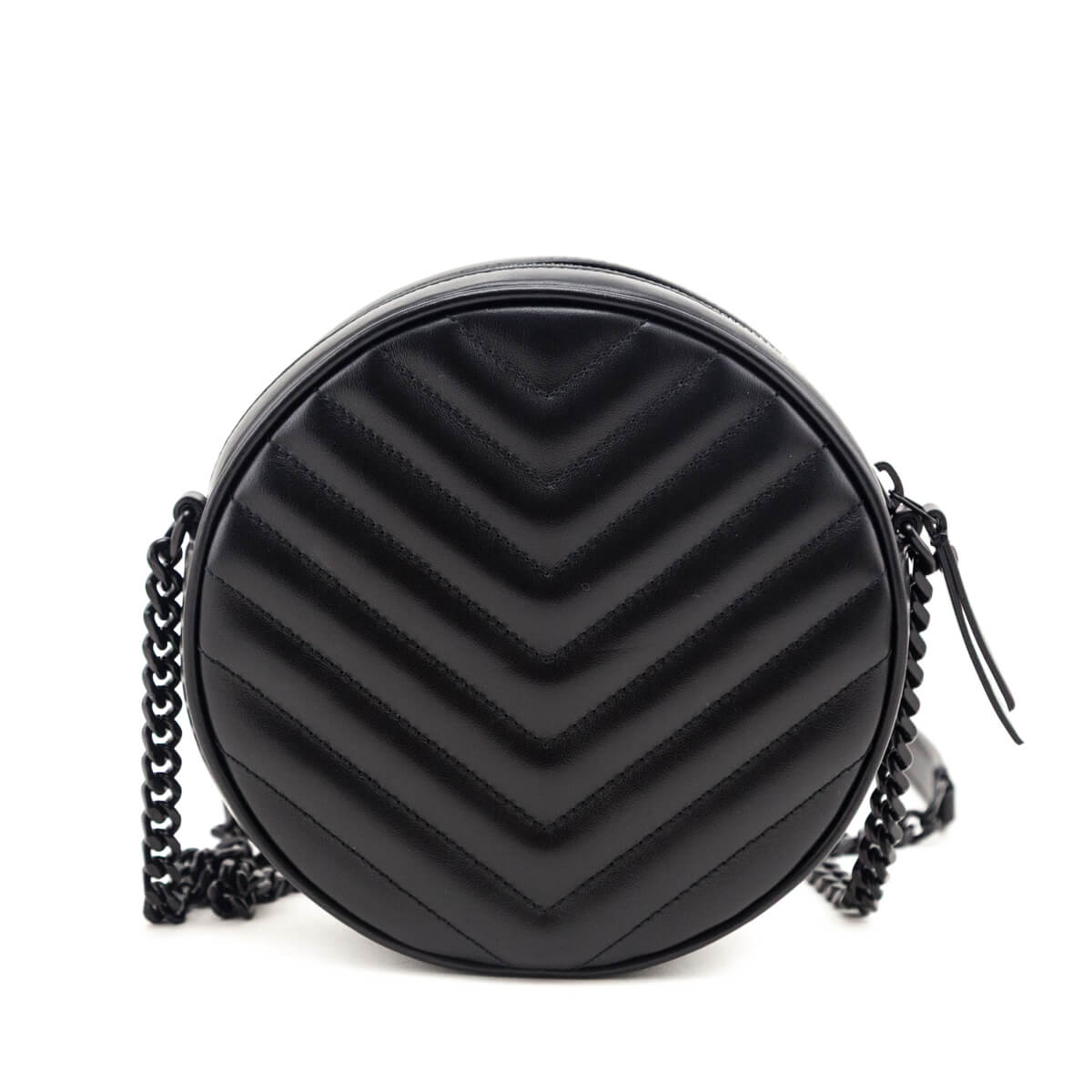 Saint Laurent Black Calfskin Matelasse Chevron Round Vinyle Camera Bag - Love that Bag etc - Preowned Authentic Designer Handbags & Preloved Fashions