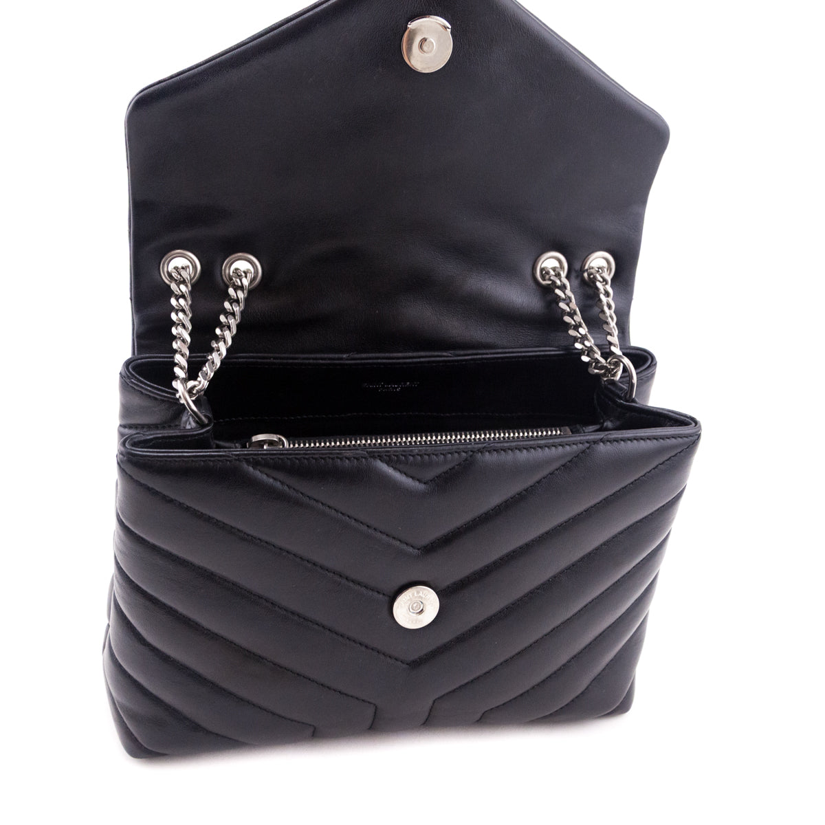 Saint Laurent Black Calfskin Y Quilted Monogram Small Loulou Chain Satchel - Love that Bag etc - Preowned Authentic Designer Handbags & Preloved Fashions
