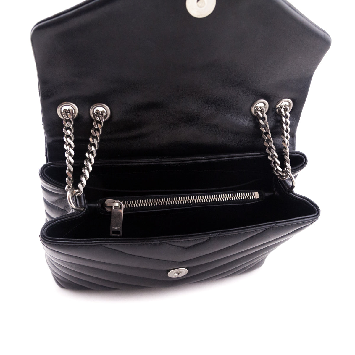 Saint Laurent Black Calfskin Y Quilted Monogram Small Loulou Chain Satchel - Love that Bag etc - Preowned Authentic Designer Handbags & Preloved Fashions