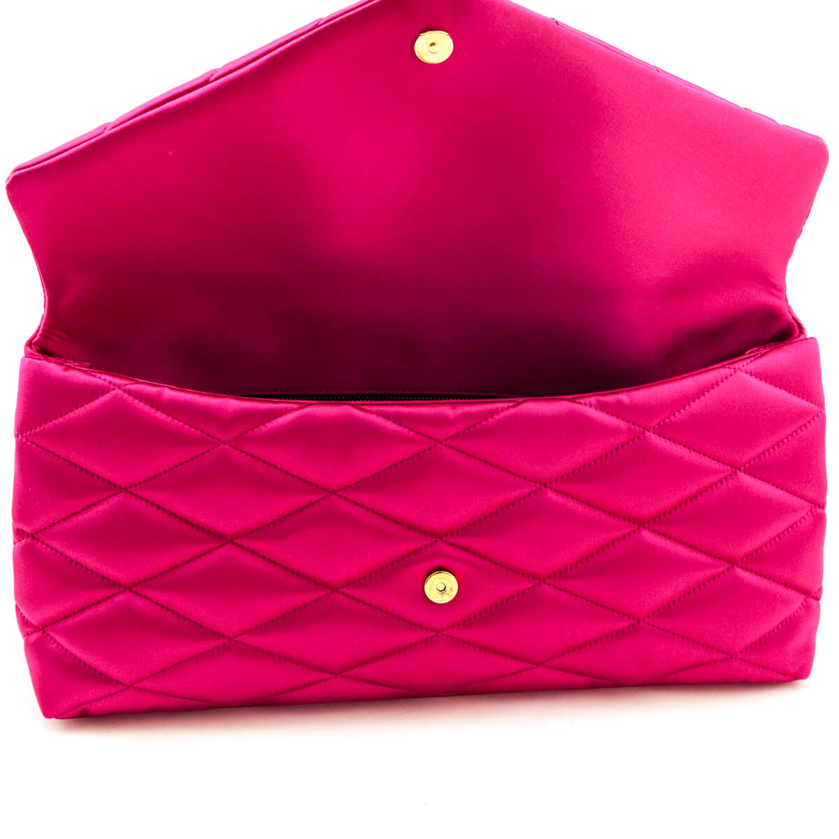 Saint Laurent Bubblegum Satin Quilted Large Sade Puffer Clutch - Love that Bag etc - Preowned Authentic Designer Handbags & Preloved Fashions