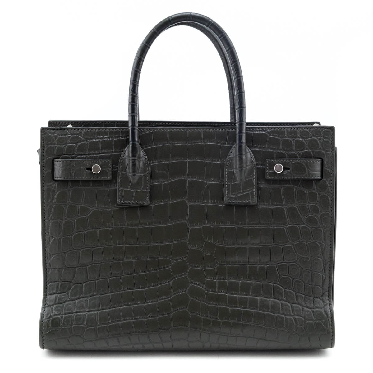 Saint Laurent Dark Green Calfskin Crocodile Embossed Small Sac de Jour - Love that Bag etc - Preowned Authentic Designer Handbags & Preloved Fashions