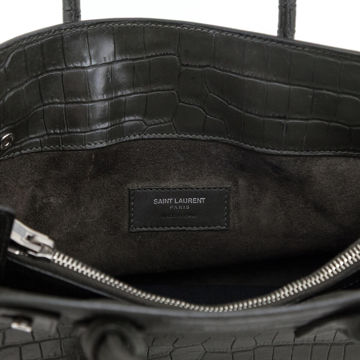 Saint Laurent Dark Green Calfskin Crocodile Embossed Small Sac de Jour - Love that Bag etc - Preowned Authentic Designer Handbags & Preloved Fashions