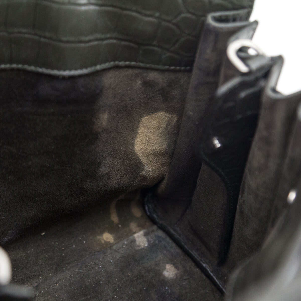 Saint Laurent Dark Green Calfskin Crocodile Embossed Small Sac de Jour - Love that Bag etc - Preowned Authentic Designer Handbags & Preloved Fashions
