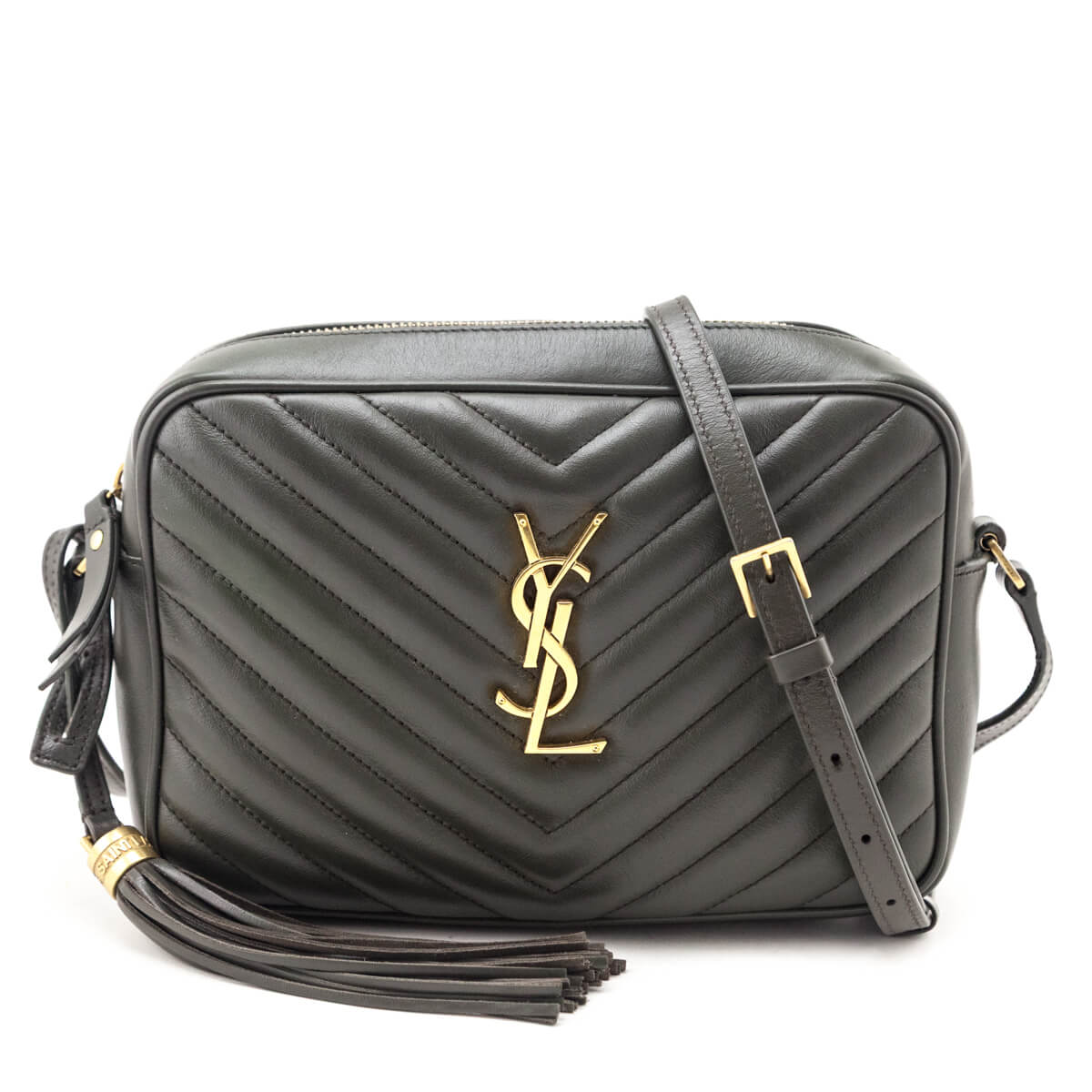 Saint Laurent Military Olive Calfskin Matelasse Monogram Lou Camera Bag - Love that Bag etc - Preowned Authentic Designer Handbags & Preloved Fashions