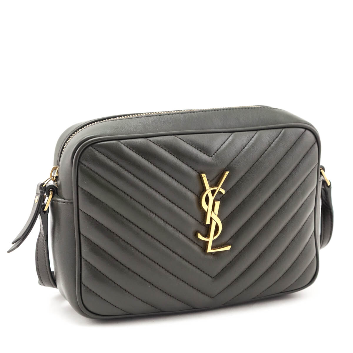 Saint Laurent Military Olive Calfskin Matelasse Monogram Lou Camera Bag - Love that Bag etc - Preowned Authentic Designer Handbags & Preloved Fashions