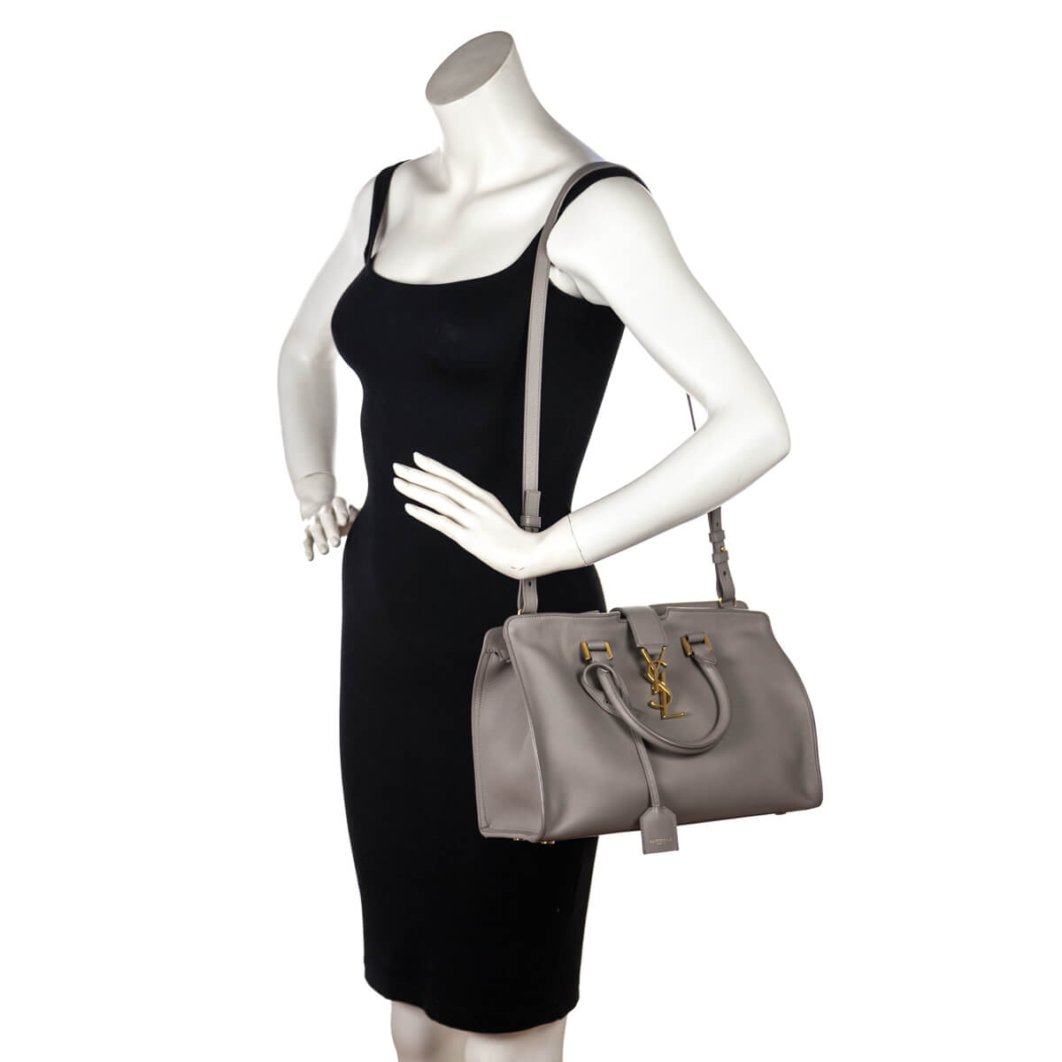 Saint Laurent Gray Calfskin Small Monogram Cabas Bag - Love that Bag etc - Preowned Authentic Designer Handbags & Preloved Fashions