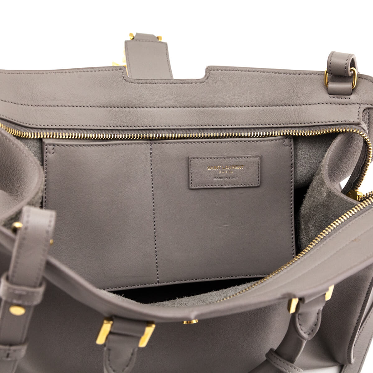 Saint Laurent Gray Calfskin Small Monogram Cabas Bag - Love that Bag etc - Preowned Authentic Designer Handbags & Preloved Fashions