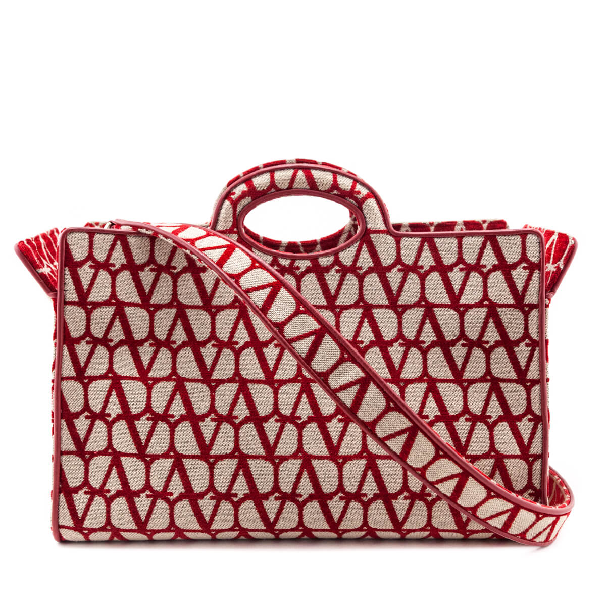 Valentino Beige & Red Le Troisieme Toile Iconographe Tote - Love that Bag etc - Preowned Authentic Designer Handbags & Preloved Fashions