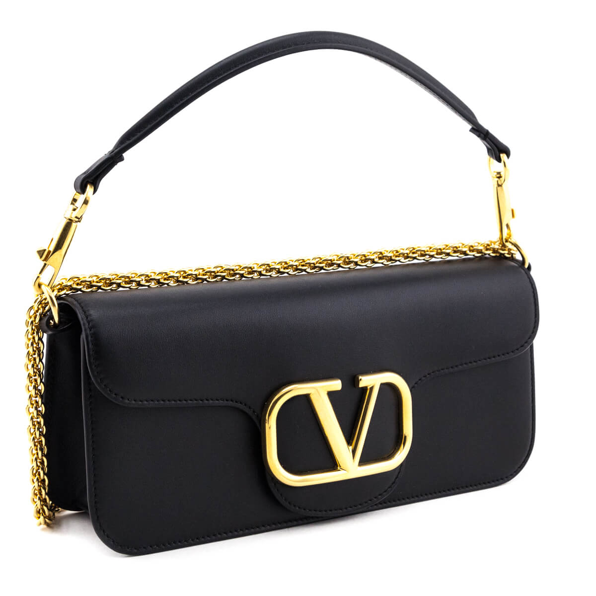 Valentino Black Calfskin Vlogo Loco Shoulder Bag - Love that Bag etc - Preowned Authentic Designer Handbags & Preloved Fashions