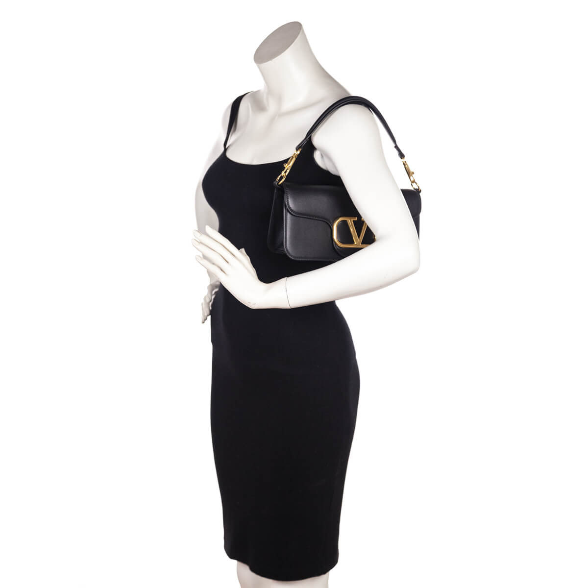 Valentino Black Calfskin Vlogo Loco Shoulder Bag - Love that Bag etc - Preowned Authentic Designer Handbags & Preloved Fashions