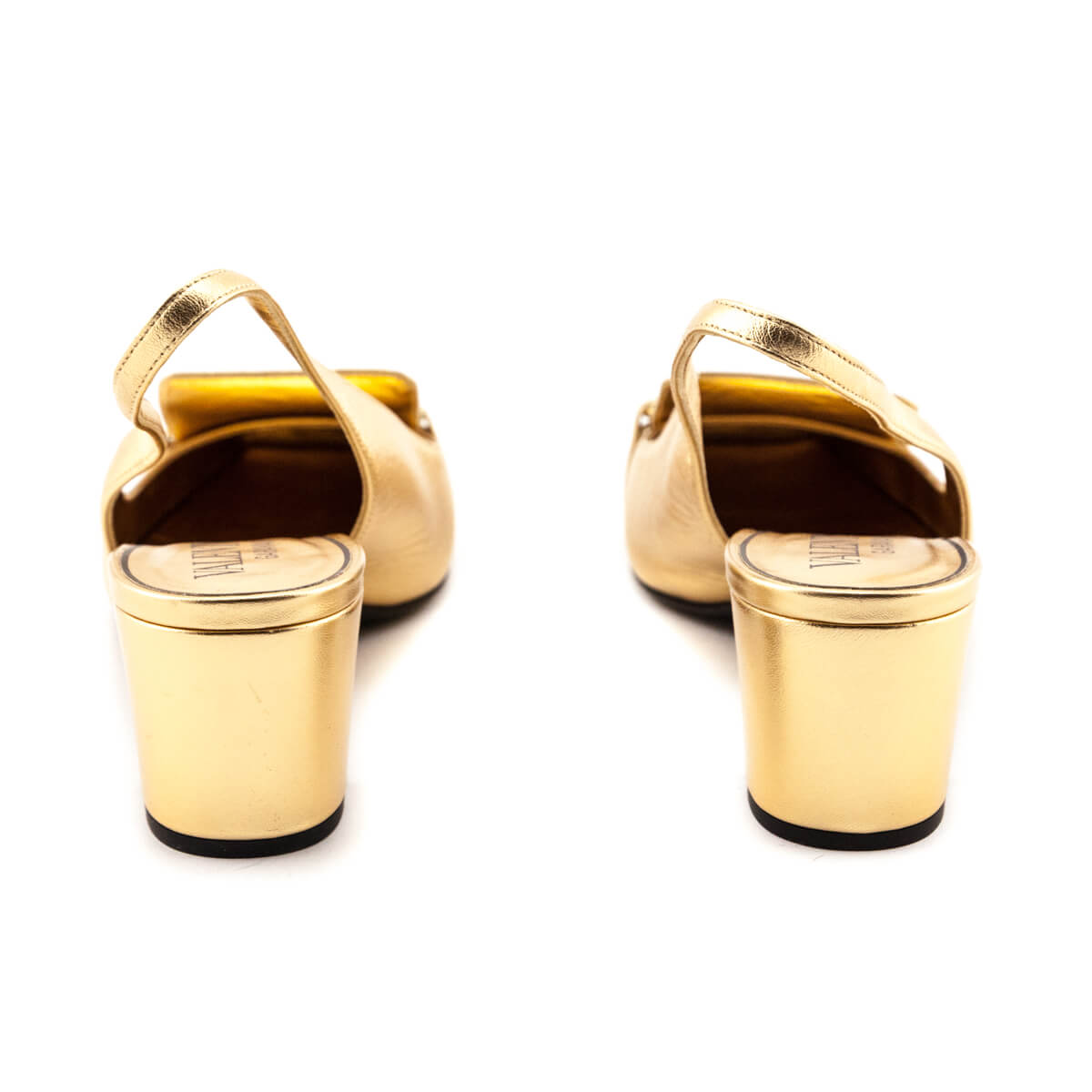 Valentino Gold Chain Link Accent Square Toe Slingback Mid-Heel Pumps Size US 9 | EU 39 - Love that Bag etc - Preowned Authentic Designer Handbags & Preloved Fashions