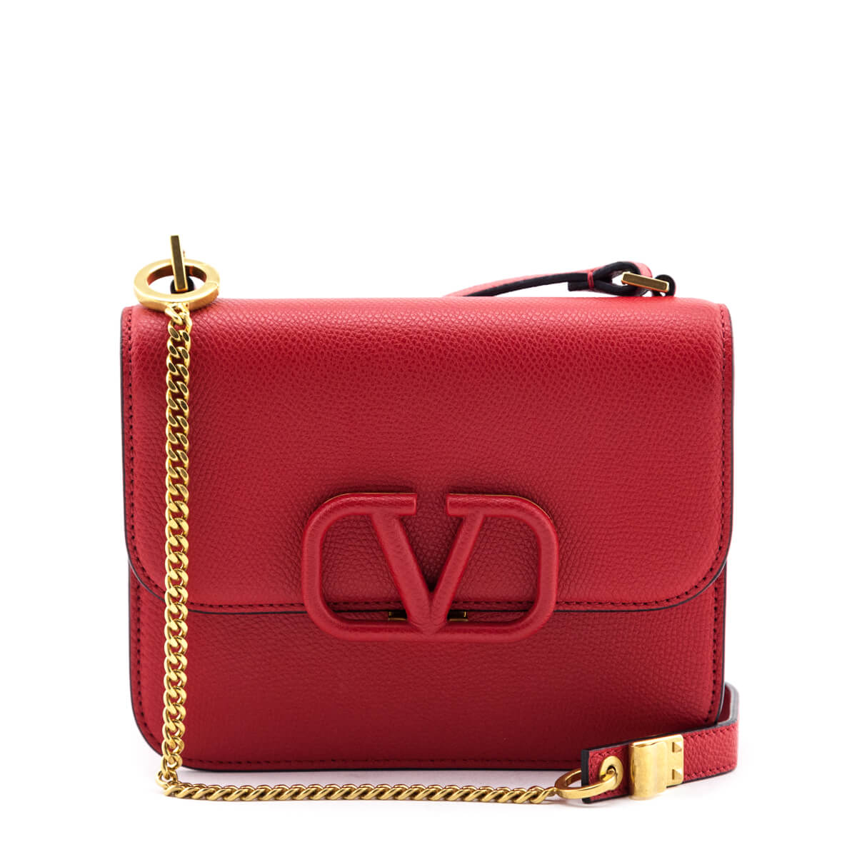 Valentino Rouge Pur Cerise Grainy Calfskin Small VSling Crossbody Bag - Love that Bag etc - Preowned Authentic Designer Handbags & Preloved Fashions