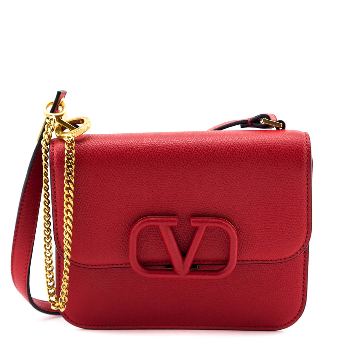 Valentino Rouge Pur Cerise Grainy Calfskin Small VSling Crossbody Bag - Love that Bag etc - Preowned Authentic Designer Handbags & Preloved Fashions