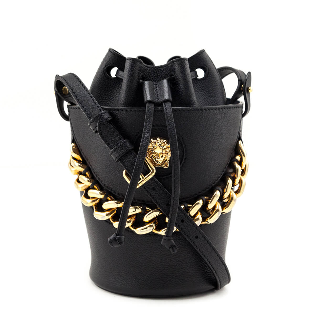 Versace Black Calfskin La Medusa Chain Bucket Bag - Love that Bag etc - Preowned Authentic Designer Handbags & Preloved Fashions