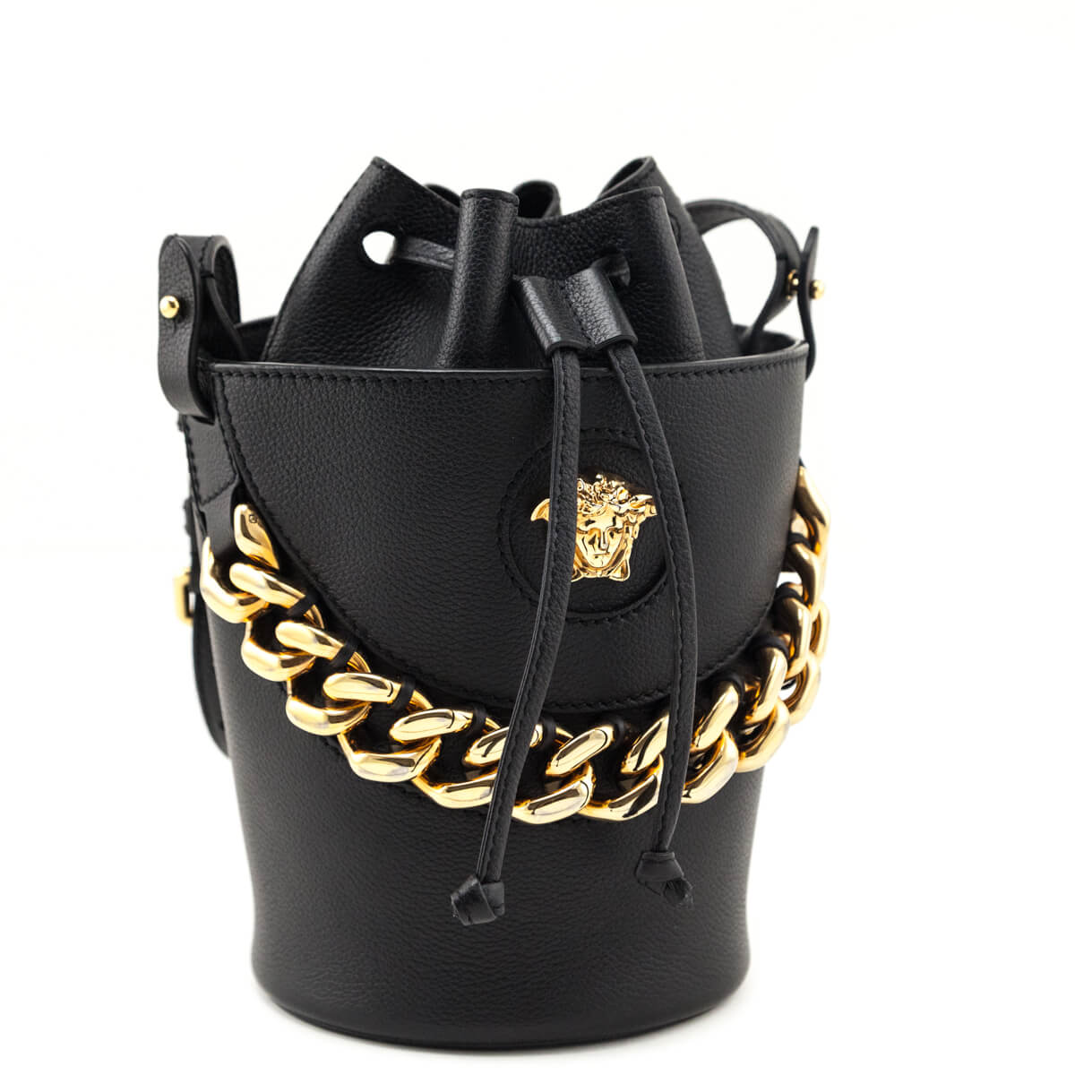 Versace Black Calfskin La Medusa Chain Bucket Bag - Love that Bag etc - Preowned Authentic Designer Handbags & Preloved Fashions