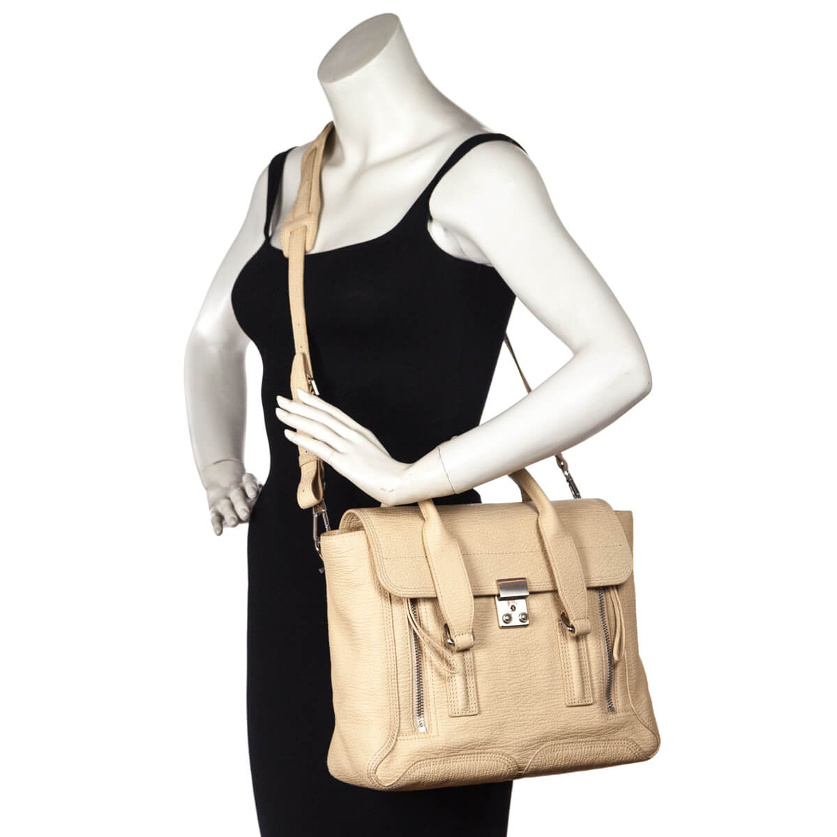 3.1 Phillip Lim Beige Textured Calfskin Medium Pashli Satchel - Love that Bag etc - Preowned Authentic Designer Handbags & Preloved Fashions