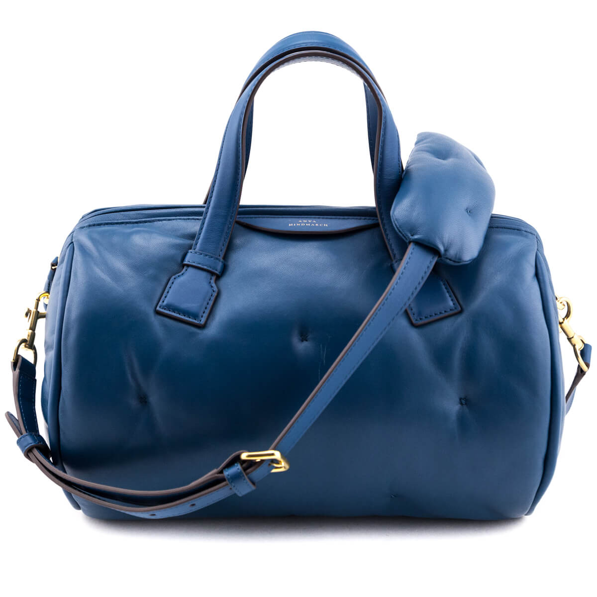Anya Hindmarch Blue Leather Chubby Barrel Crossbody Designer