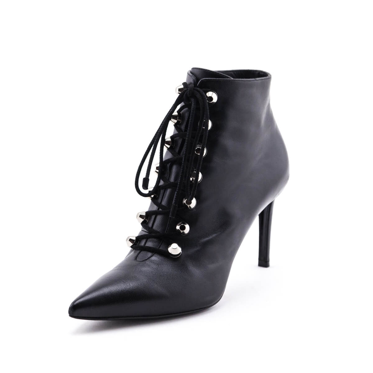 Balenciaga Black Leather Lace up Ankle Boots Size US 9 EU 39