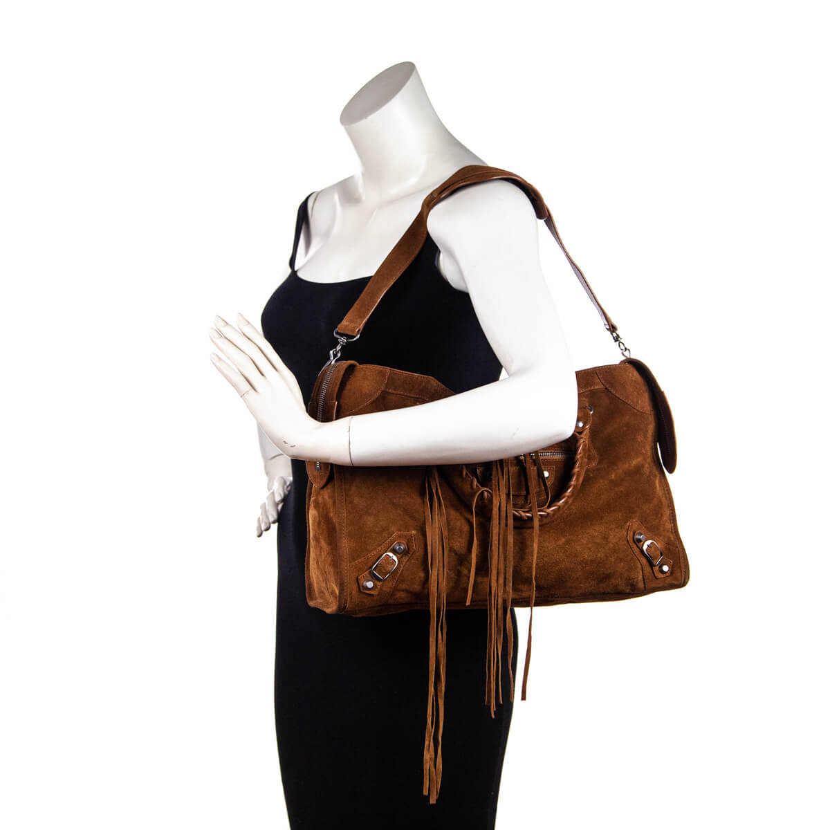 Balenciaga Dark Brown Cumin Suede Motocross Classic City Bag - Love that Bag etc - Preowned Authentic Designer Handbags & Preloved Fashions