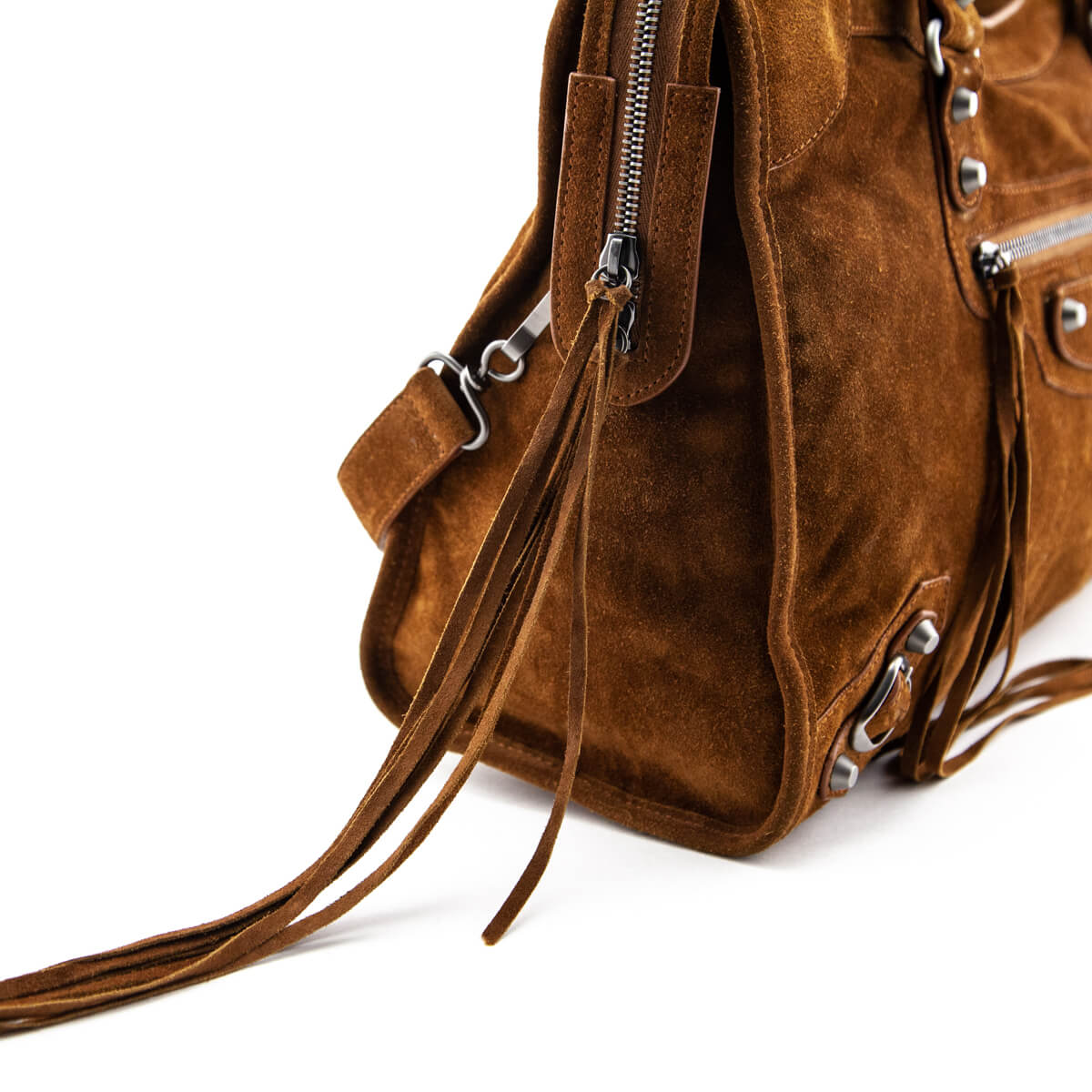 Balenciaga Dark Brown Cumin Suede Motocross Classic City Bag - Love that Bag etc - Preowned Authentic Designer Handbags & Preloved Fashions