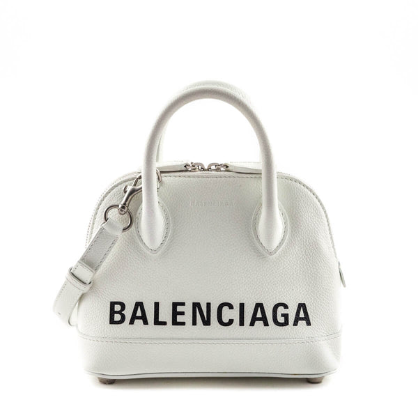 BALENCIAGA Grained Calfskin XXS Ville Top Handle Bag White Pink