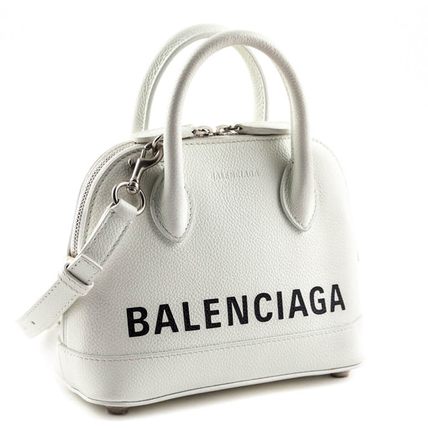 BALENCIAGA Grained Calfskin XXS Ville Top Handle Bag White Black 1234697