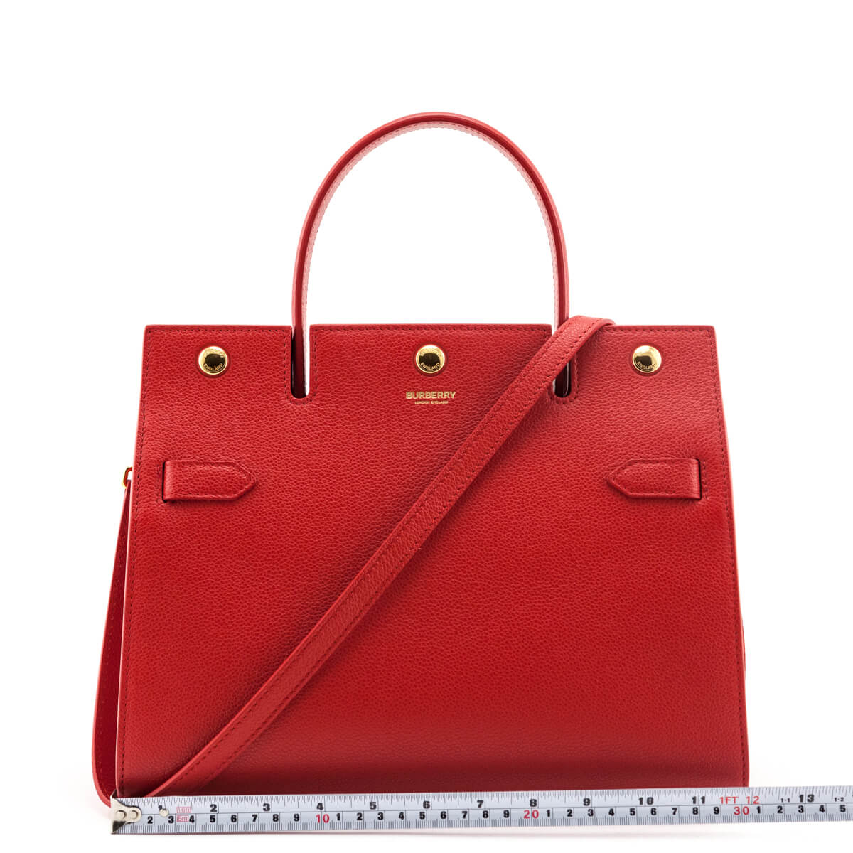 Burberry Bright Red Grained Calfskin Small Two-Handle Title Bag - Love that Bag etc - Preowned Authentic Designer Handbags & Preloved Fashions