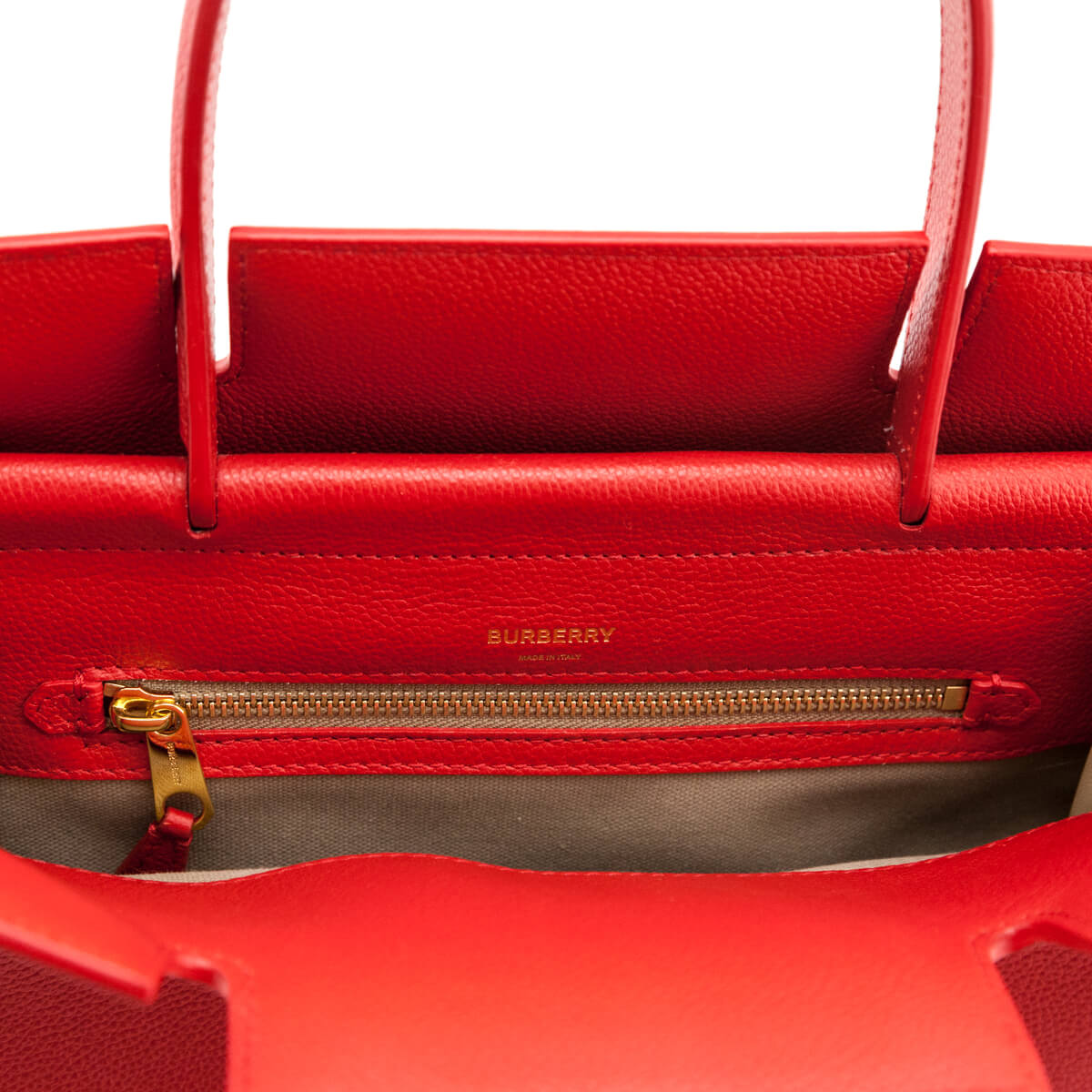 Burberry Bright Red Grained Calfskin Small Two-Handle Title Bag - Love that Bag etc - Preowned Authentic Designer Handbags & Preloved Fashions