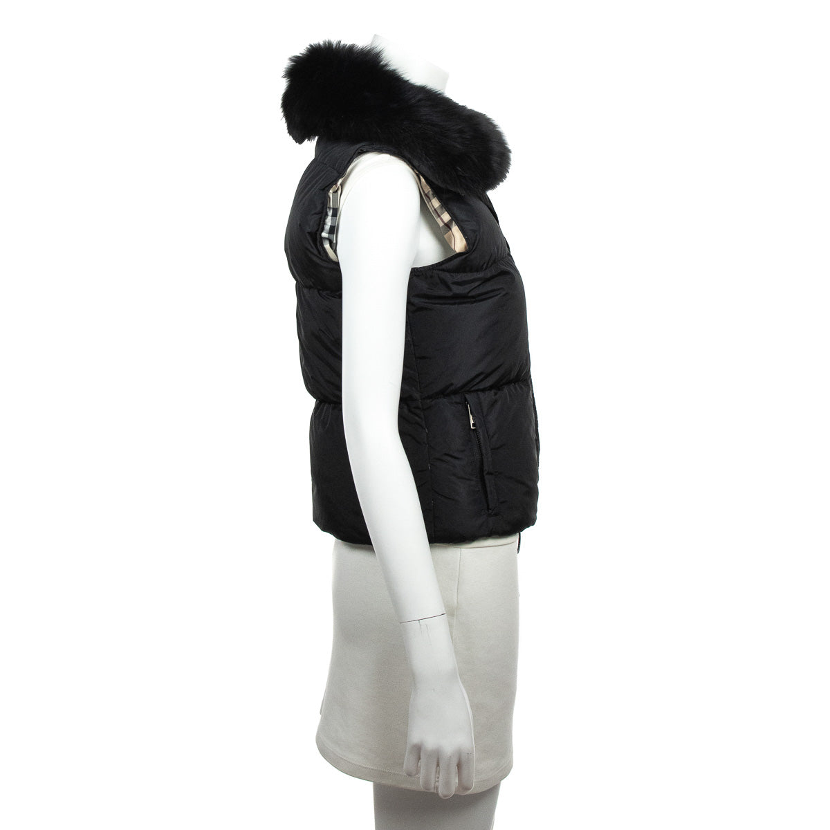 Burberry Black Sleeveless Fur Trim Puffer Vest Size S - Love that Bag etc - Preowned Authentic Designer Handbags & Preloved Fashions