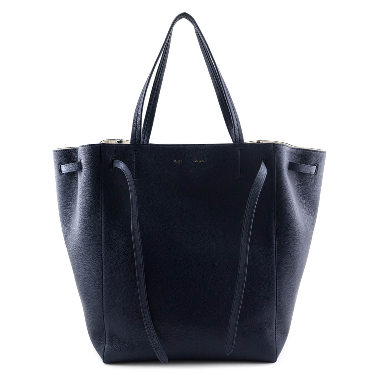 Celine Navy Drummed Calfskin Medium Phantom Cabas Belt Tote - Love that Bag etc - Preowned Authentic Designer Handbags & Preloved Fashions